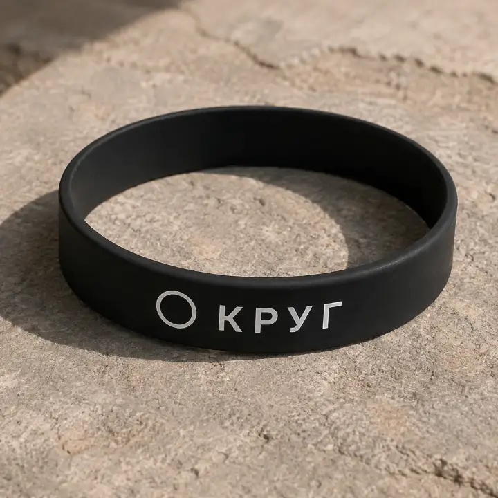 Чёрный силиконовый браслет с белым логотипом КРУГ