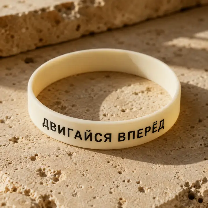 Молочный силиконовый браслет с надписью ДВИГАЙСЯ ВПЕРЁД